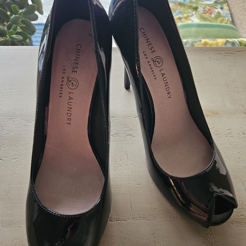 Chinese Laundry Black Patent Peep-Toe High Heels